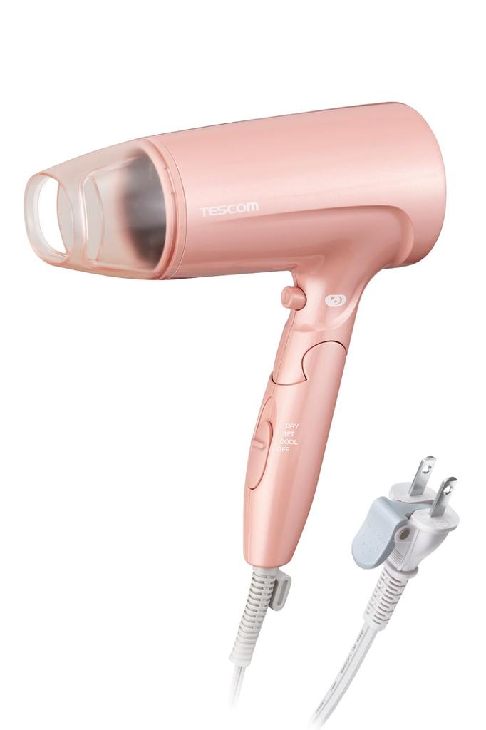 Tescom Hair Dryer TD460A-P, Protect Ion, Noise Reduction Mode, Cold/Hot Airflow, High Airflow, Foldable, Easy-to-Remove Plug, Pink