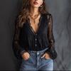 Top Elegant cu Dantelă la Gât în V și Mânecă Lungă - Ediția Europa 2025