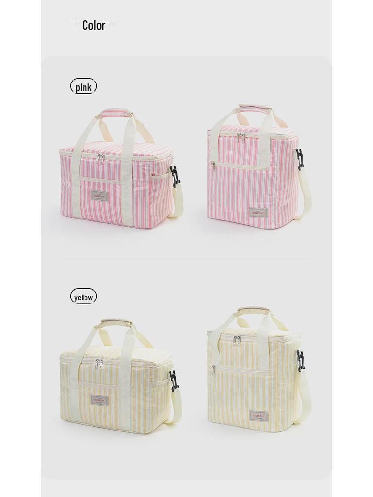 Striped Portable Large-Capacity Insulated Picnic Bag and Cooler