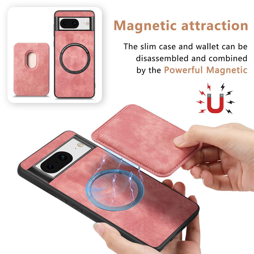 For Google Pixel 8 Anti-Scratch Case Compatible with MagSafe Leather Back Cover with Detachable Card Holder
