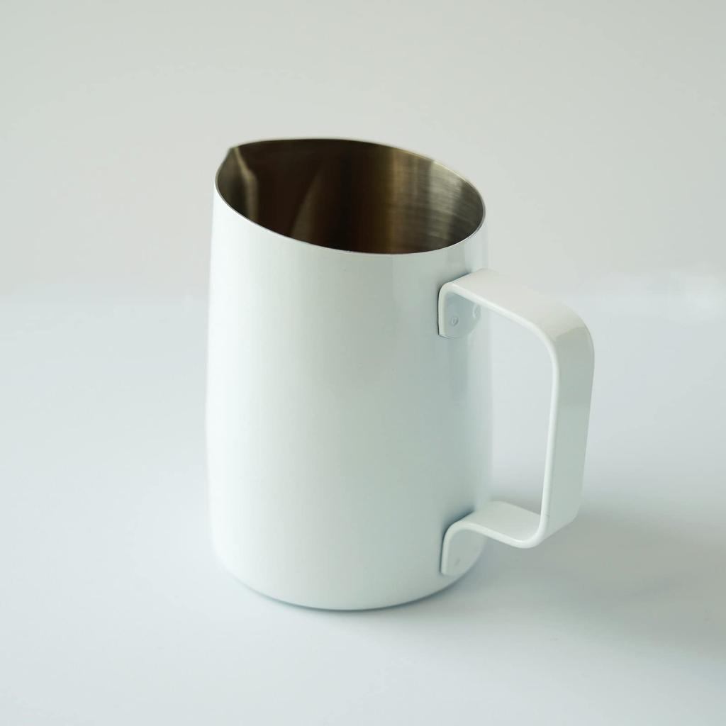 FUN COFFEE Milk Pitcher, Latte Art Milk Frothing PitcherJug, Stainless Steel, CoffeeEspresso, 15 oz (450ml), White (co-0008-1)