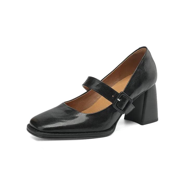 

Fashion NEW Spring/Autumn Women Pumps Genuine Leather Shoes for Women Square Toe Chunky Heel Women Pumps Lace-up High Heel Mary Janes 42 чёрный