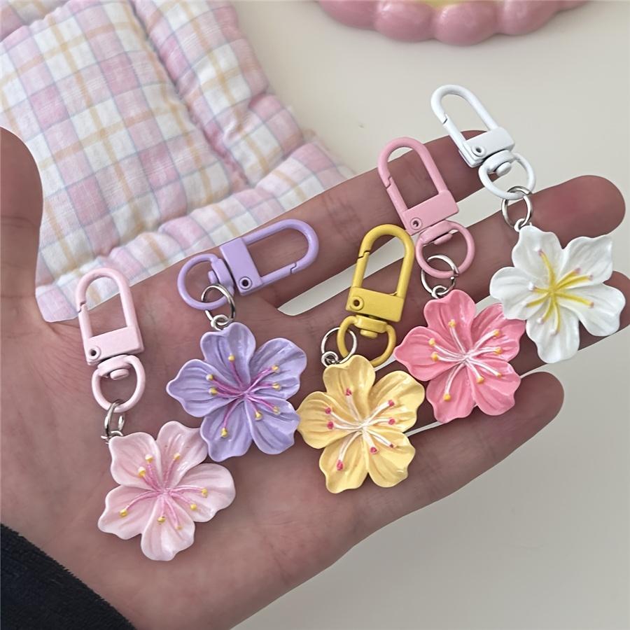 Romantic Cherry Blossom Keychains Sweet Minimalist Floral Charms, Lobster Clasp Gift for Couples and Friends, Decorative Bag Accessories