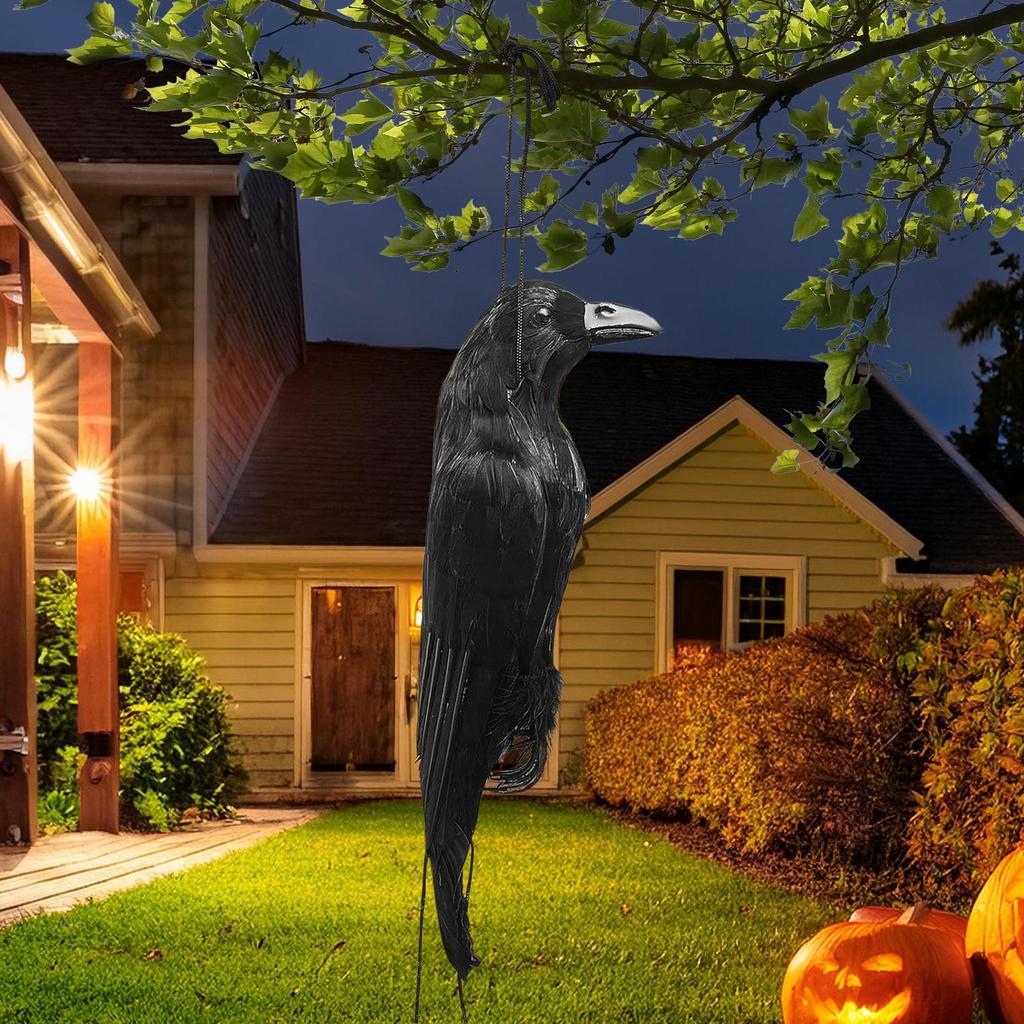 Crow Decoy For Attracting Birds Life-Sized Realistic Crow Statue Decorative Halloween Animal Bird Figurine For Porch Yard Garden