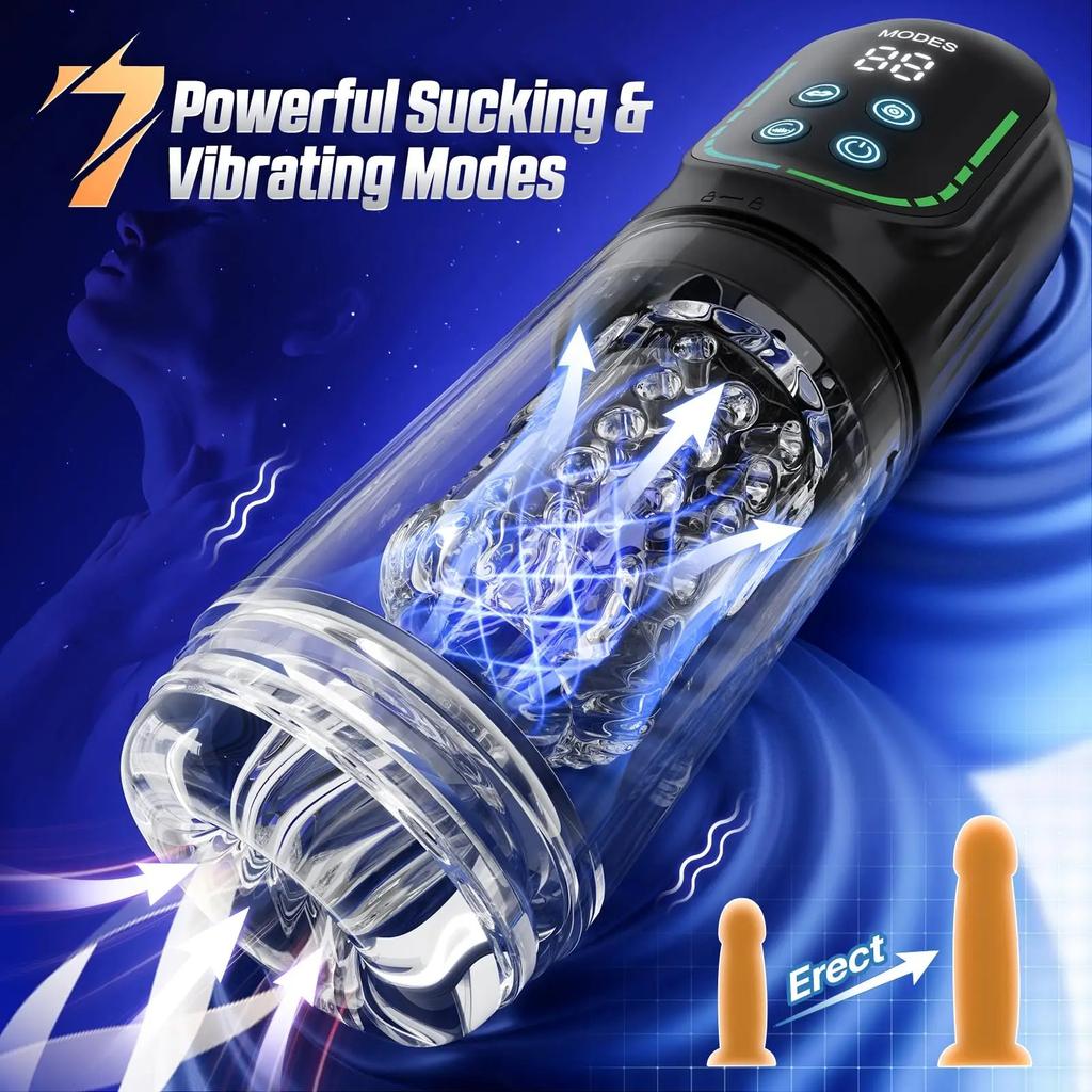 Men Penis Exercise Device Vacuum Penis Pump Adult Blowjob Sex Toys 7-Mode Male Suction Rotation Automatic Telescopic Masturbator