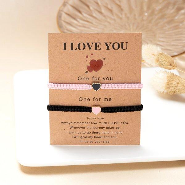 

2 Pcs Romantic Heart Beaded Couple Bracelet for Women Men Fashion Braided Rope Matching Bracelets Lover Party Charm Jewelry Gift