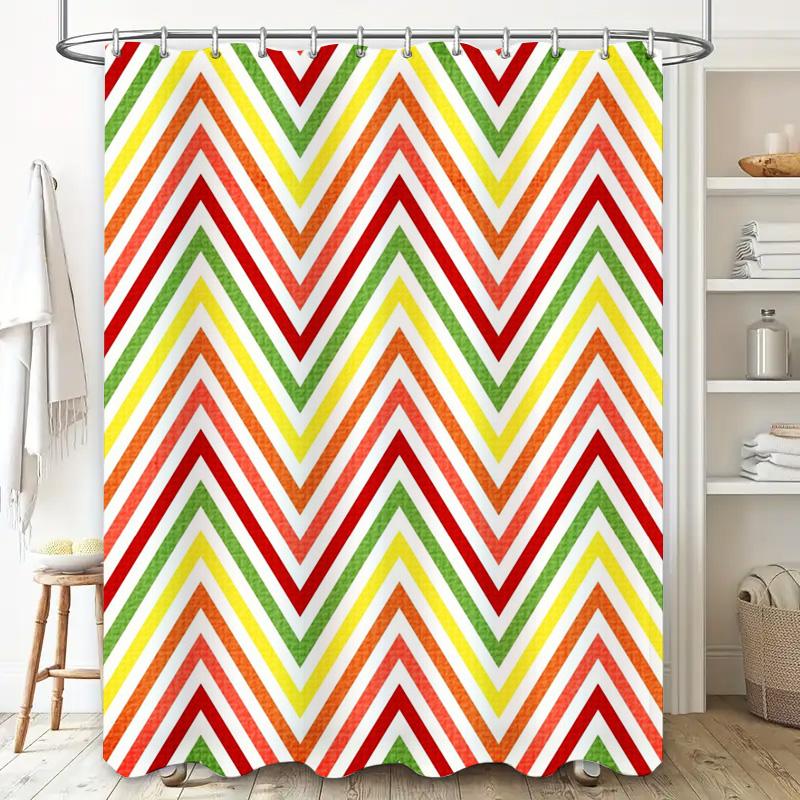 Zasłona Prysznicowa W Wzór Jodełki Żywe Kolorowe Paski Wystrój Łazienki Łatwy Montaż Trwały Wodoodporny Materiał Rozmiar Niestandardowy