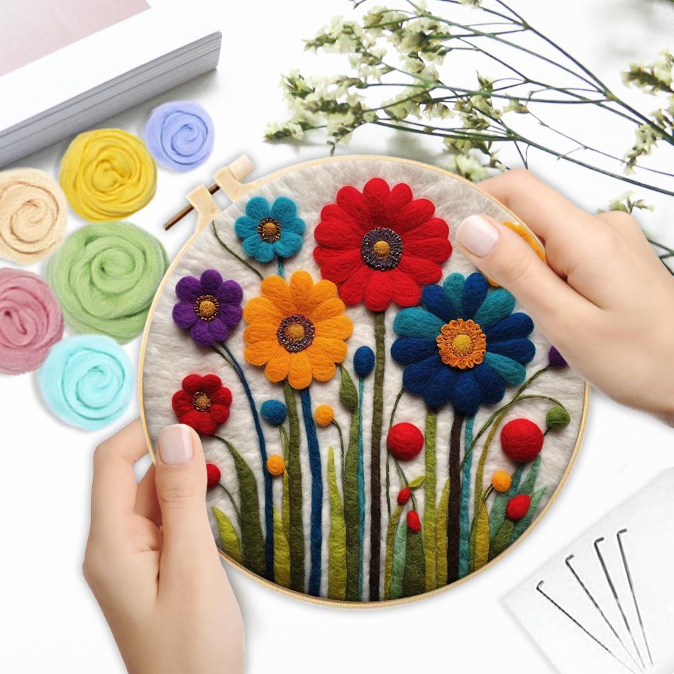 CHENISTORY Felt Painting DIY Wool Embroidery Kit Funny Floral Craft Painting DIY Wool Needle Felt Picture Kit Gift Artwork New