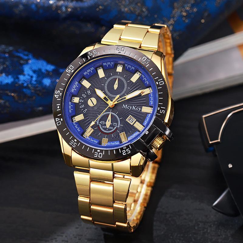 Men's Stainless Steel Watch Big Face Gold Black Analog Quartz Watch Luxury Waterproof Date Dress Watch Men