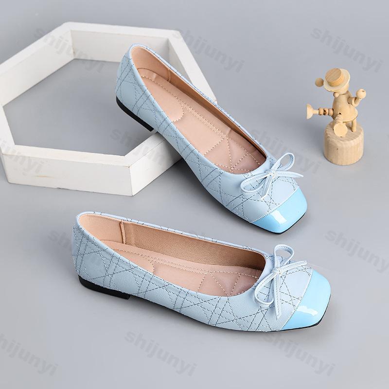 Women Ballet Flats 2026 Autumn Bowknot Square Toe Design Mary Jane Shoes Elegant Soft Sole High Quality Comfortable Single Shoes