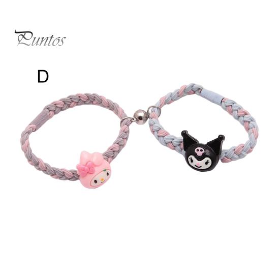 1 Pair Hair Rope Cartoon Doll Pendant Weaving Magnet Suction Hair Ties Best Friend High Elastic Hair Accessories