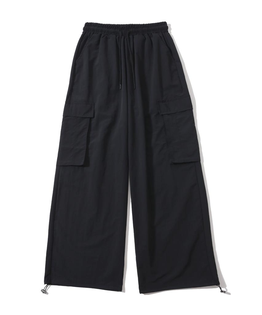 Sseochi410 Nylon Washer Big Cargo Wide Pants Black