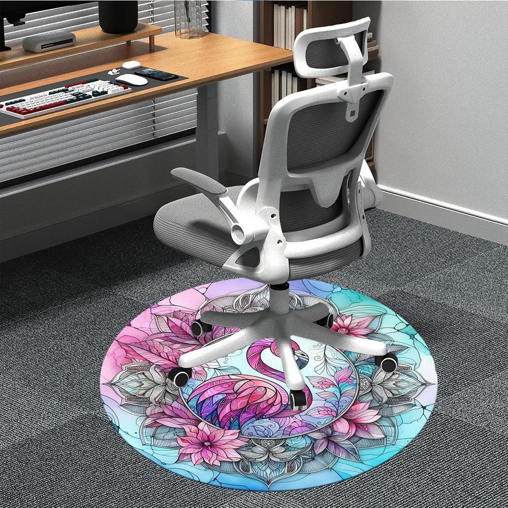 

1pc Flamingo Mandala Chair Carpet for Office Non-Slip, Machine Washable Rug for Office, Room - Polyester, Machine Made yy251029233 80cm by 80cm