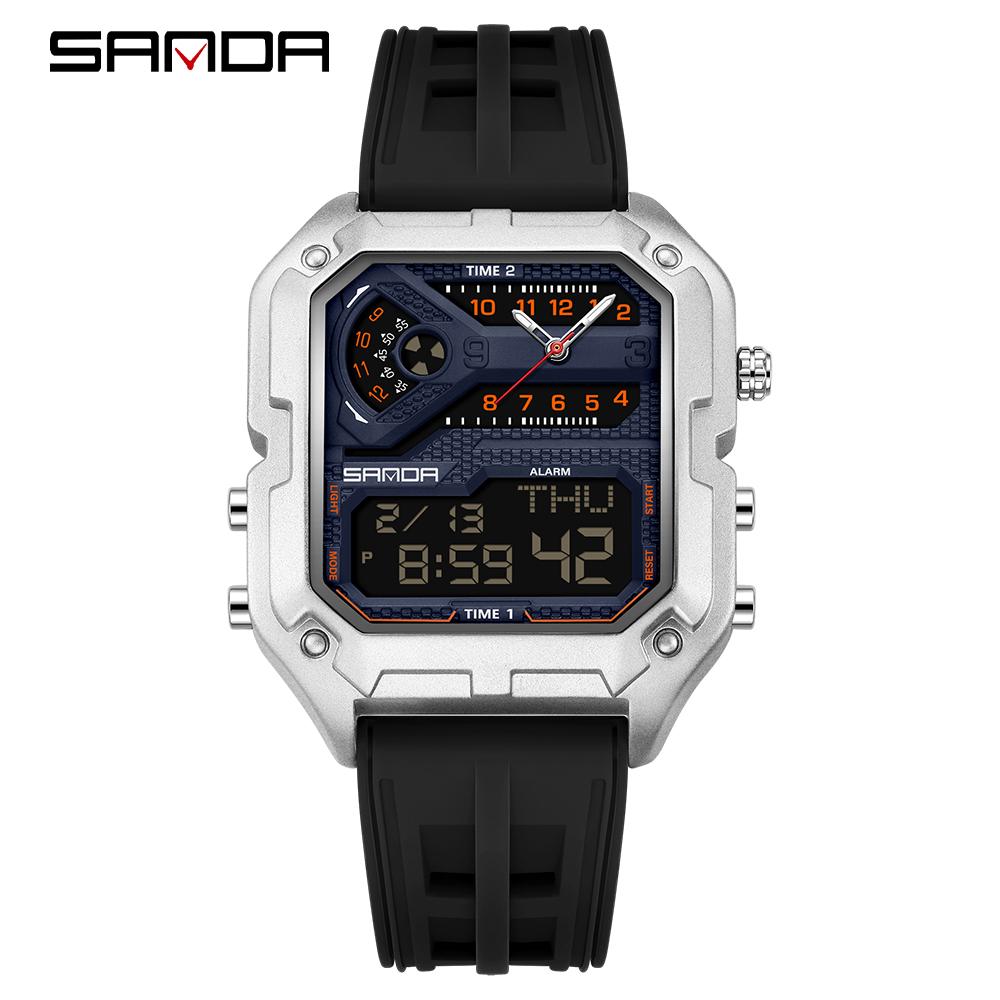 SANDA 6278 Multi functional Square Fashion Electronic Watch Top Men's Watch Waterproof Sports Outdoor Alarm Clock Men's Watch