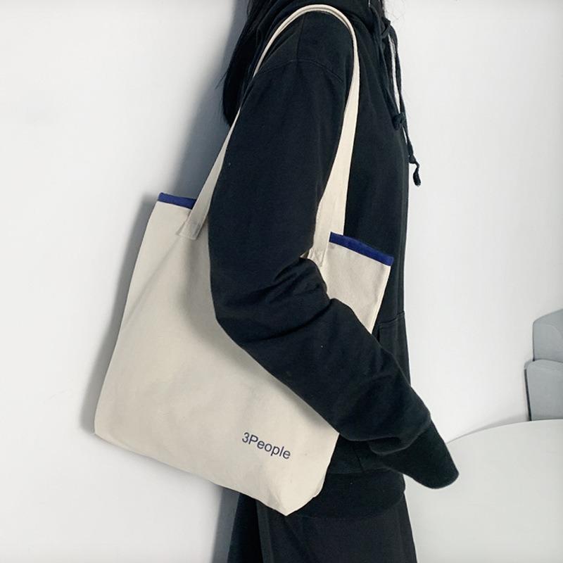 Letter Casual Canvas Shoulder Zipper Shopping Bag
