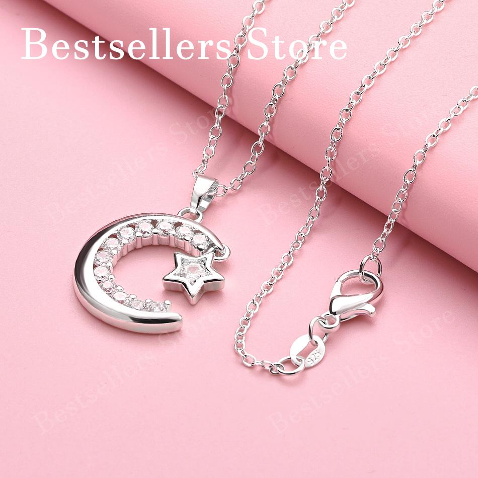 925 sterling silver 16-30 inch exquisite moon star zircon pendant necklace for women's fashionable wedding accessories