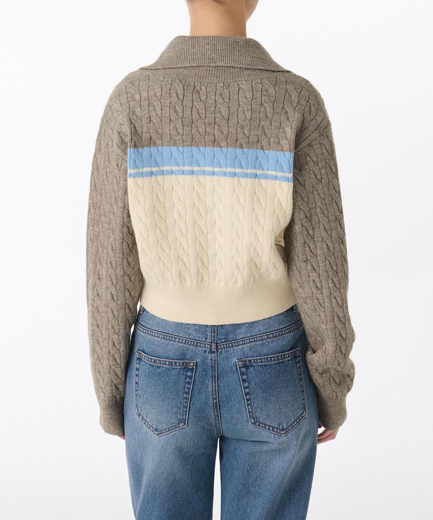 MUSINSA STANDARD WOMAN Women'S Color Block Cable Knit Zip-Up [Heather Beige]