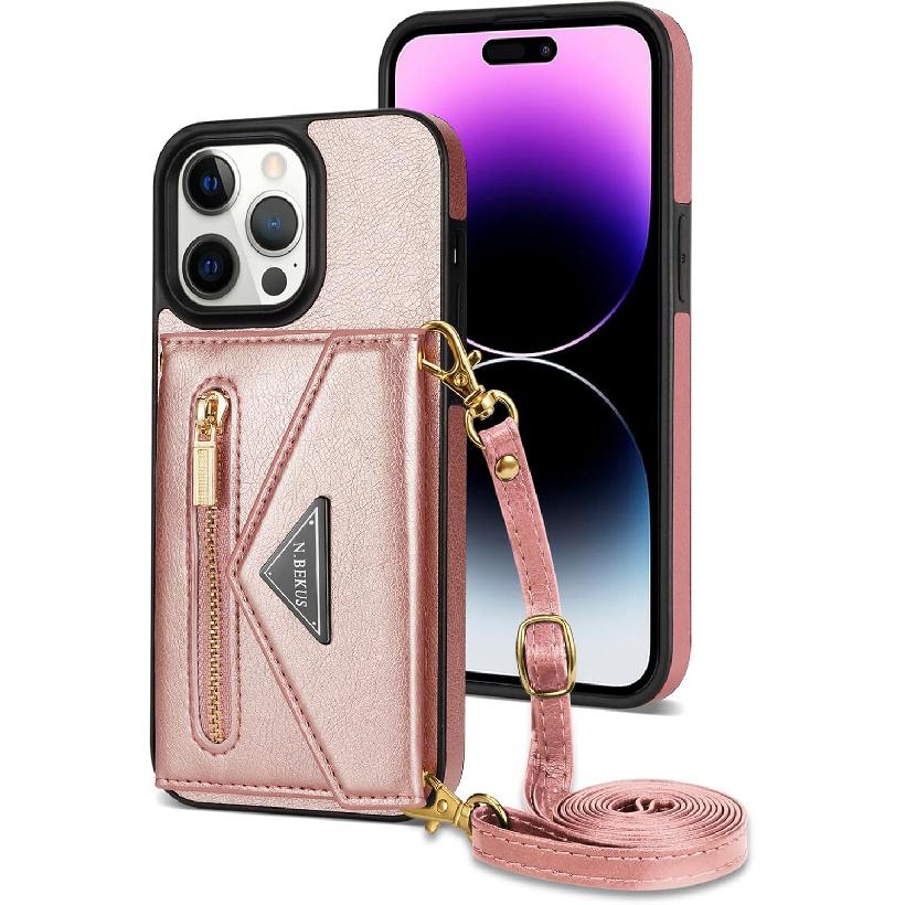 

Чехол-кроссбоди для iPhone 15 Pro Max/15 Pro/15 Plus/15, Кожаный чехол-кошелек с держателем для карт, Ремешок-кроссбоди, Женский, Магнитная застежка, Подставка 15 красный