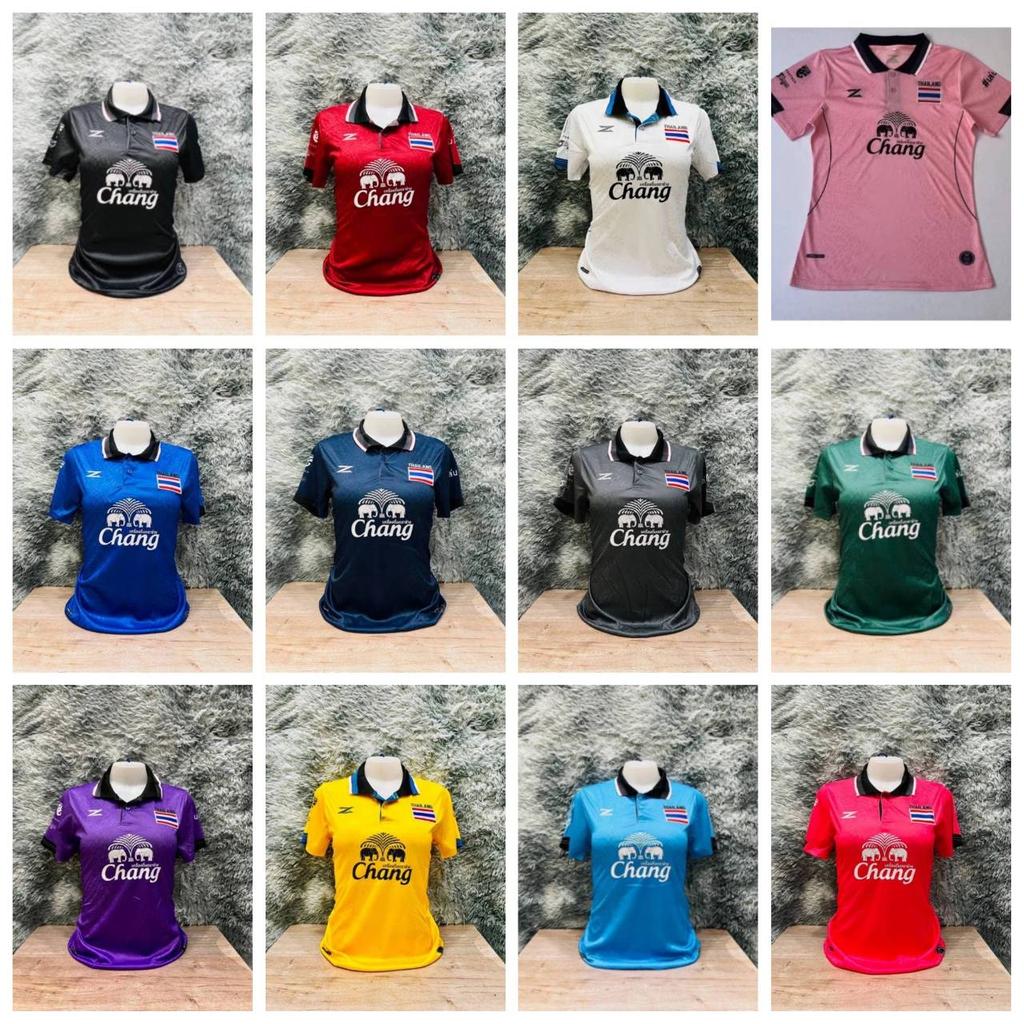 THAILAND National Football Soccer Vintage Shirt Polo Women Training JERSEY CHEER Print Quick Dry Short Sleeve Uniform Elephant Beer Flag Badge Logo