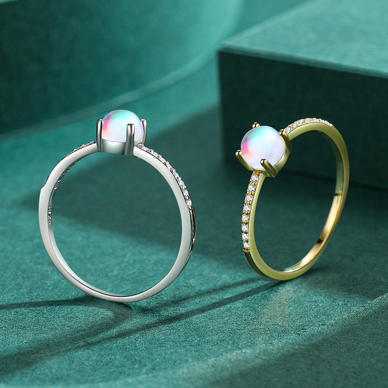MODIAN 925 Sterling Silver Simple Trendy Round Moonstone Finger Ring 14K Gold Plated Fine Jewelry For Women Gifts
