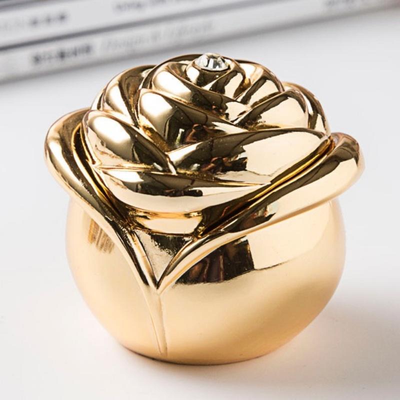 Mini Jewelry Storage Box Inlaid Gem Polishing Organizer Flower Shape Portable Alloy Storage Earrings Ring Dresser Decorative