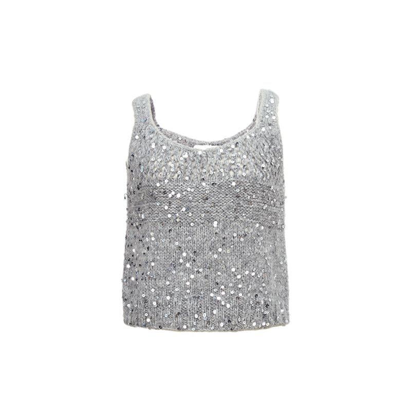 

Blacknini Yin Huafu Shiny Import Mohair Handmade Knitting Needle Bright Sequin Knitting Cardigan/Vest Vest L