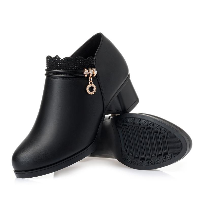 Solido Autunno Primavera Moda Donna Décolleté Tacchi Alti Spessi Morbidi Confortevoli Mamma Cerniera Scarpe Basse da Donna