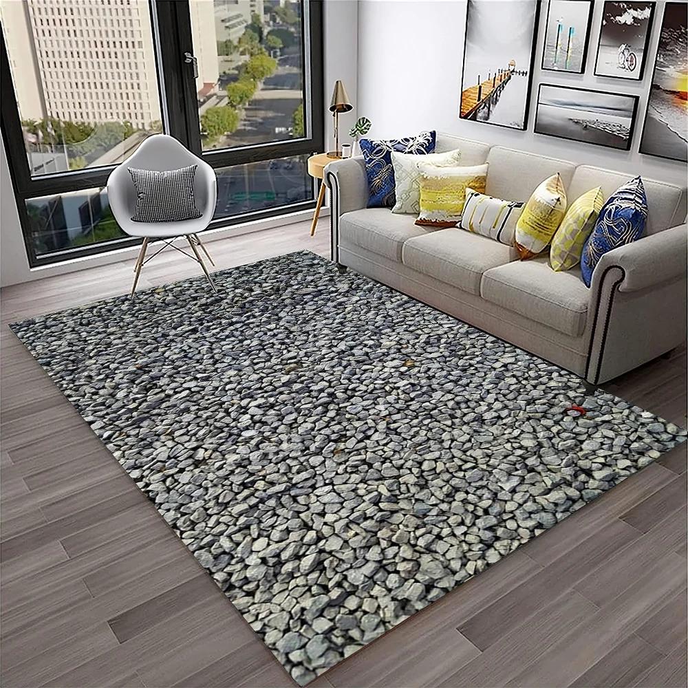 3D Stone Pebbles Footprint Beach Carpet Rug for Home Living Room Bedroom Sofa Doormat Decor,Kid Play Area Rug Non-slip Floor Mat