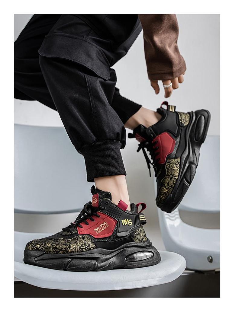 2025 Autumn Men's Breathable High-Top Sneakers Teen Trendy Versatile Thick-Soled Casual Dad Shoes