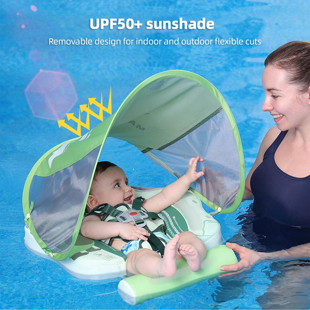 Baby Swim Non-inflatable Baby Swimming Watertight Kids Swim Trainer for 3-24 Months Baby Boys Girls Infant Pool with Sun Canopy