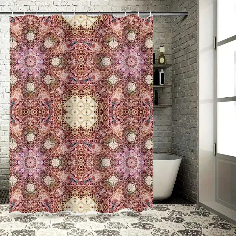 Pink Geometric Shower Curtain Home Decor Bath Mat for Bathroom Accessories Waterproof Fabric Patterned Shower Curtains Pink
