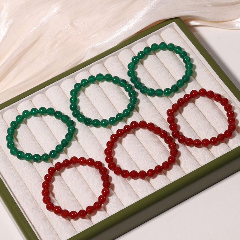 Natural Grade A Red and Green Agate Bracelet for Women - Versatile Bright Beaded Chalcedony Jewelry