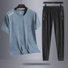 Ice Silk Casual Suit Men's Sports Outdoor Loose Two-piece Set Breathable Quick Drying Round Neck T-shirt Pants