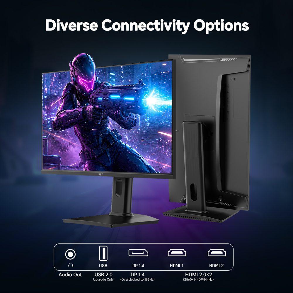 KTC H24T7 23,8 İnç Hızlı IPS Oyun Monitörü, 2K QHD 2560x1440, 185Hz Hız Aşırtmalı, 1ms MPRT, HDR400, FreeSync ve G-Sync Uyumlu, Düşük Mavi Işık