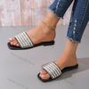 Fashion 2025 Women's fashionable flat sandals with artificial pearl and rhinestone decoration slippers