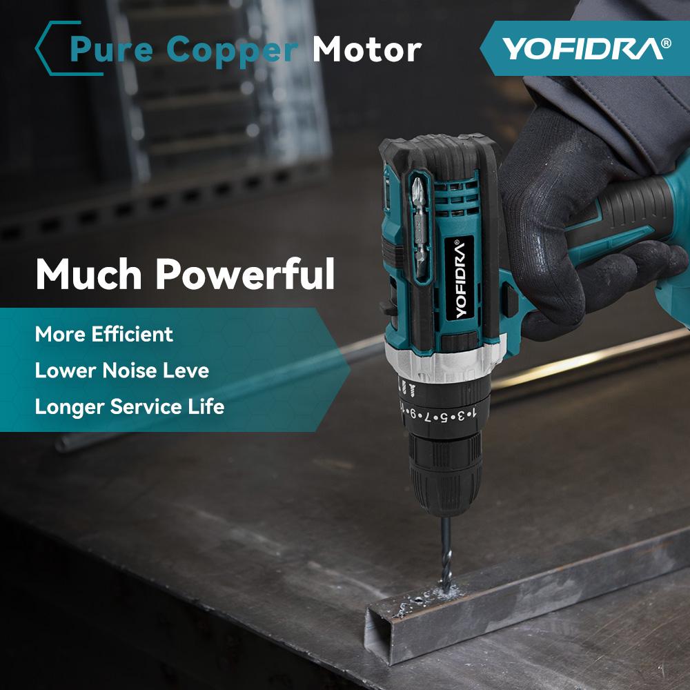 Yofidra 60N.M L 25+3 Torque Electric Impact Dril Cordless Electric Screwdriver With 32/53PCS Tool Kit Power Tool For 21V Battery