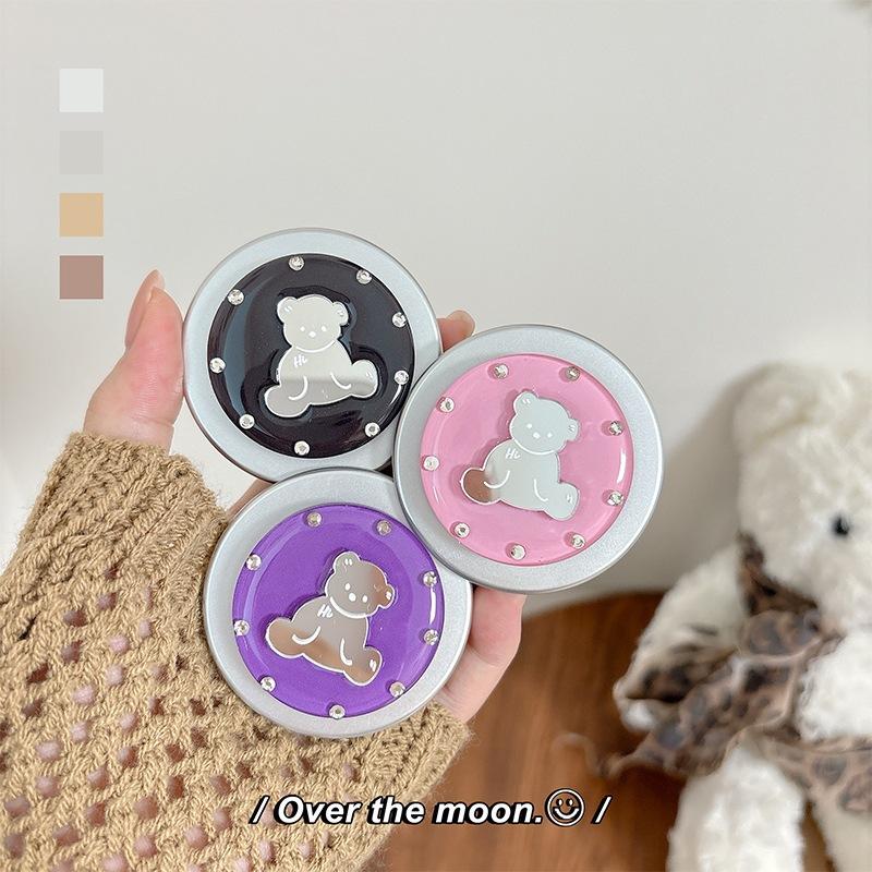 Little Fresh Girl Magnetic Attraction Applies To Magsafe Creative Round Ring Solid Color Round Bear Mirror