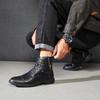 Men’s Motorcycle Boots Winter Black Leather Street Style Ankle Boots with Fur for Men Plus Size High Top