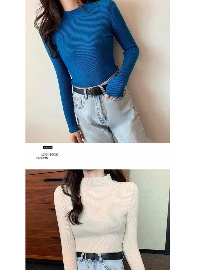 Damen Herbst/Winter 2025 Langarm Mid-Neck Pullover-Shirt