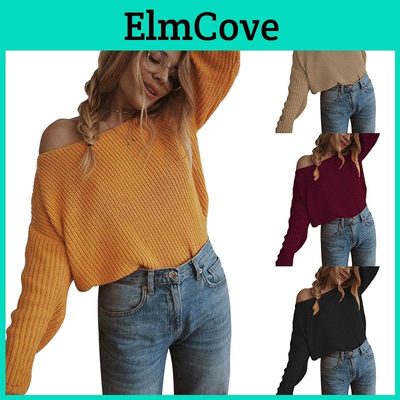 Premium Plus Size Autumn Womens Sweaters Off The Shoulder Pullover Sweater Long Sleeve For Stylish Comfort