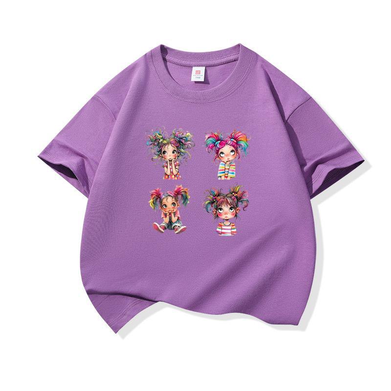 Rainbow Pigtail Girl Graphic Tee Kids 100 Cotton Crew Neck Casual T Shirt Short Sleeve Breathable Tops For Boys Girls Children