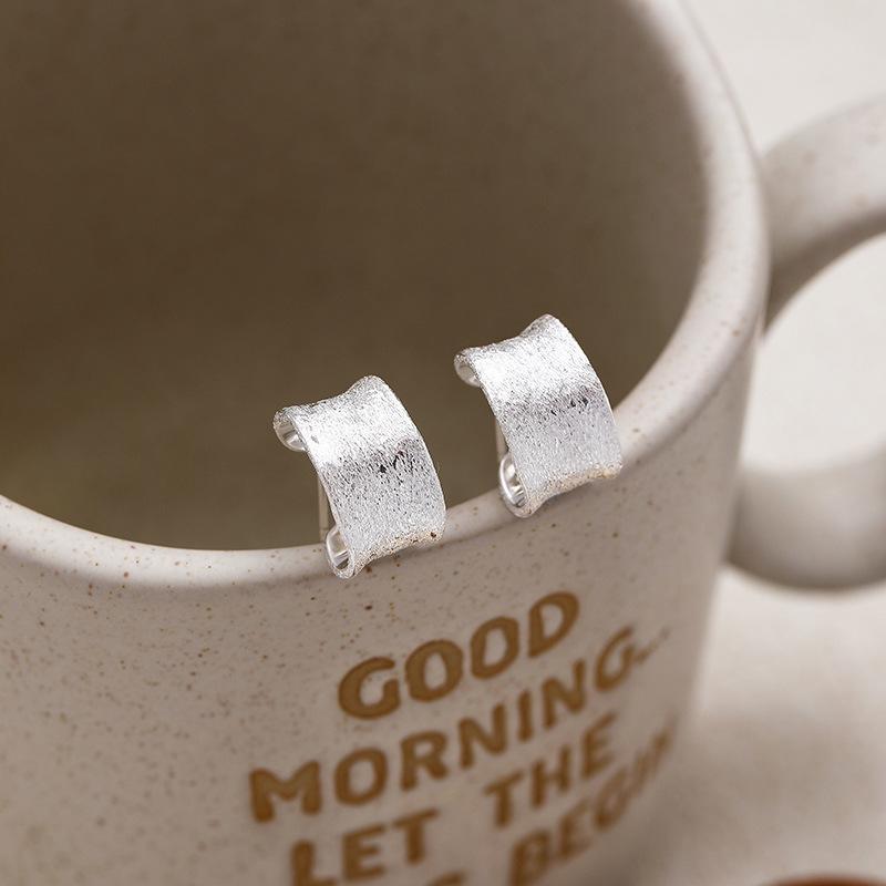 Korean Version of Niche Curved Simple Texture Brushed Smooth Earrings Korean Fashionable Personalized Ear Jewelry