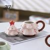Christmas Tree Coffee Mug with Star Lid, 340ml Festive Holiday Cup for Hot Themed Beverage Drinkware Cocoa And Milk, Retro Curved Handle Microwave