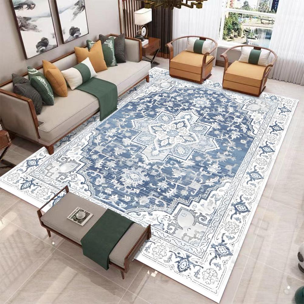 Red Blue Boho Chic Carpet for Living Room Bedroom Decor Antique Inspired Area Rug NonSlip Floor Mat Artistic Vintage Home Accent