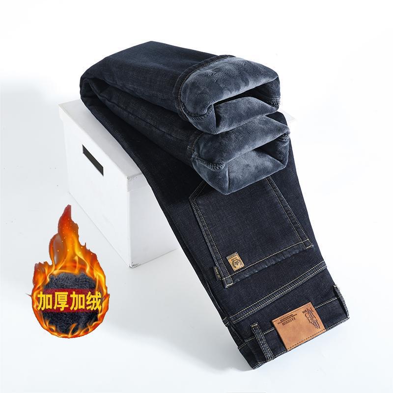 Lammwollfleece-Jeans, locker gerade im Winter, verdickte thermische Freizeithose für Herbst und Winter