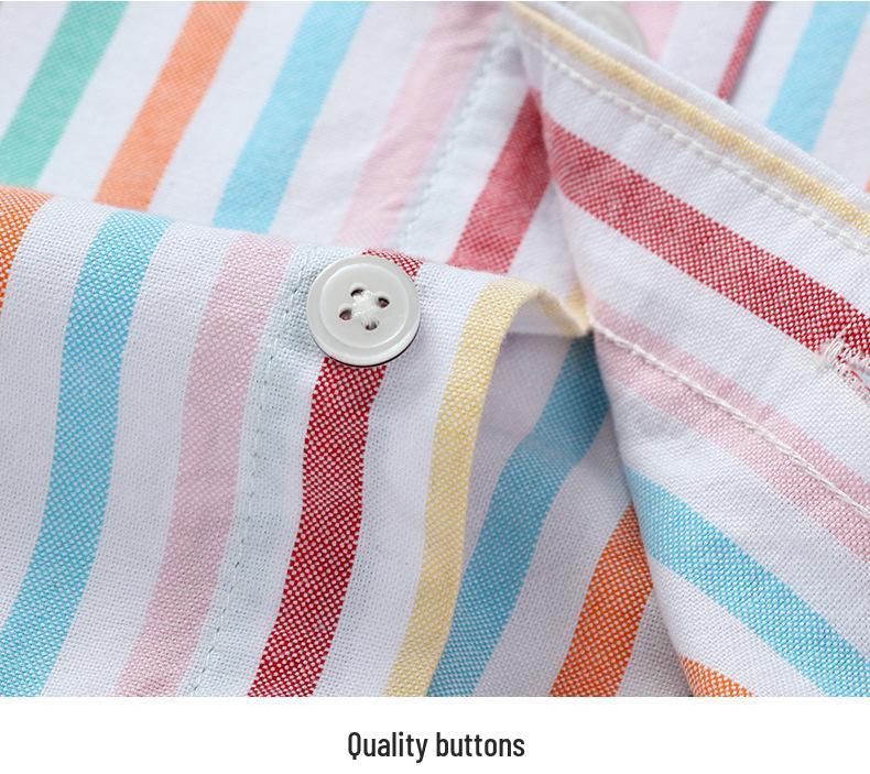 Men's Summer Striped Short-Sleeve Cotton Shirt with Turn-Down Collar