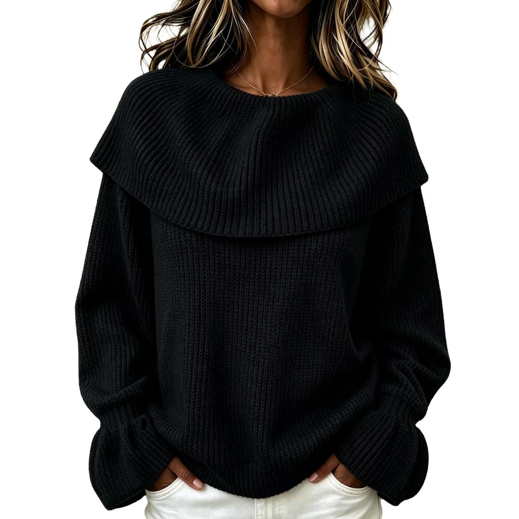 Women's Casual Ruffle Long Sleeve Pullover Sweater Top, Loose Fit for Everyday Wear