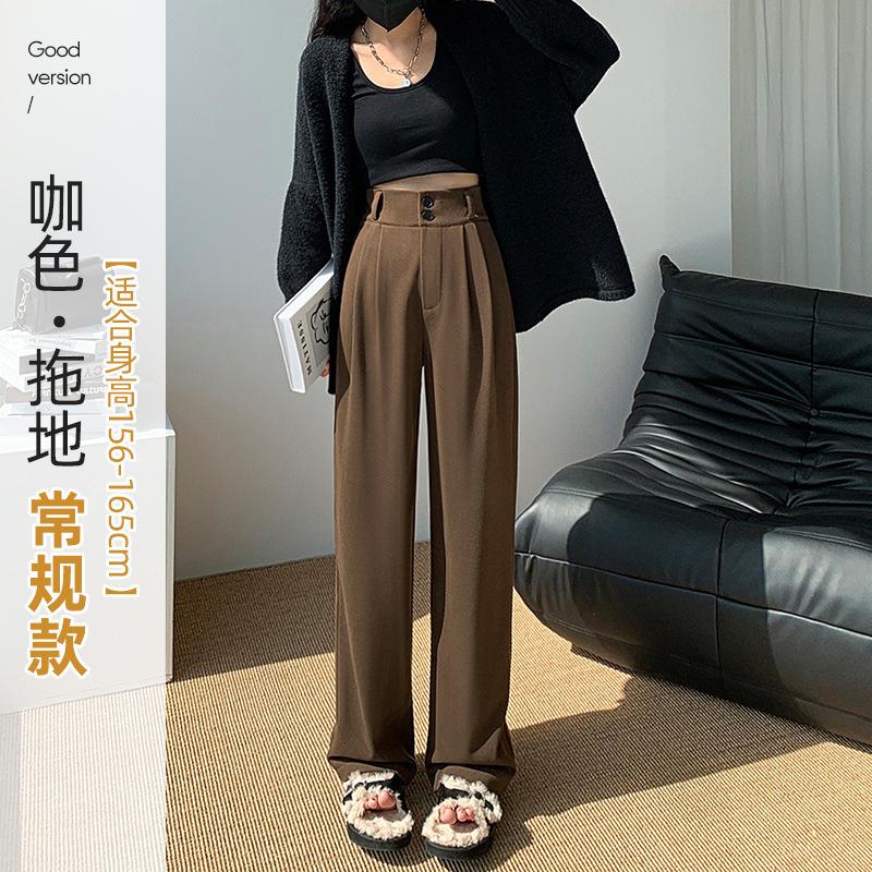 

Флисовые утолщенные шерстяные брюки с широкими штанинами женские осенне-зимние брюки-костюм кофейного цвета с высокой посадкой, высококачественные драпирующиеся свободные повседневные брюки XXL