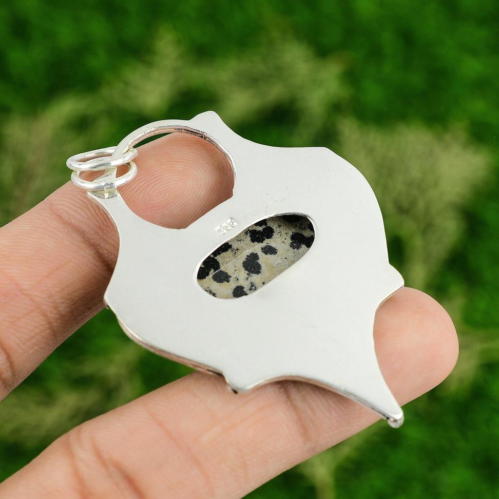 Daughters Day Sale Dalmatian Jasper Stone Sterling Silver Artisan Boho Pendant