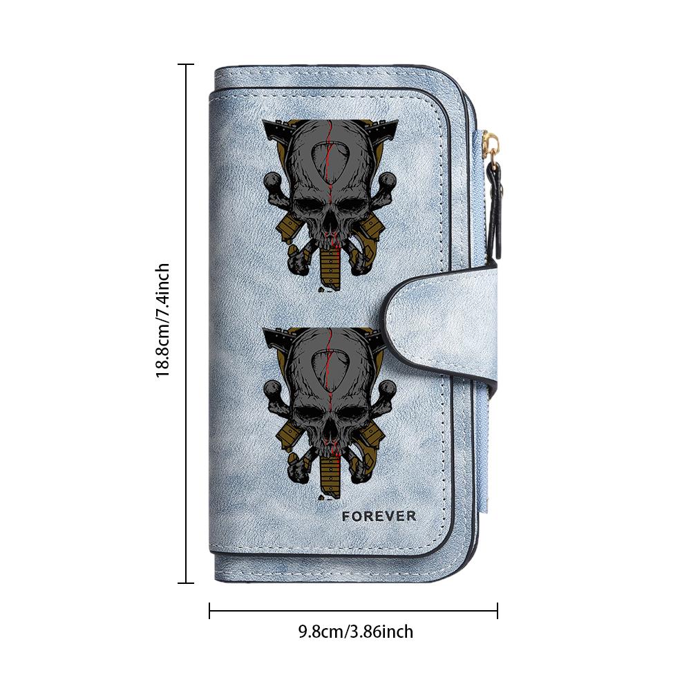 Gothic Skull Print Long Wallet Forever Casual PU Leather Multi Card Holder